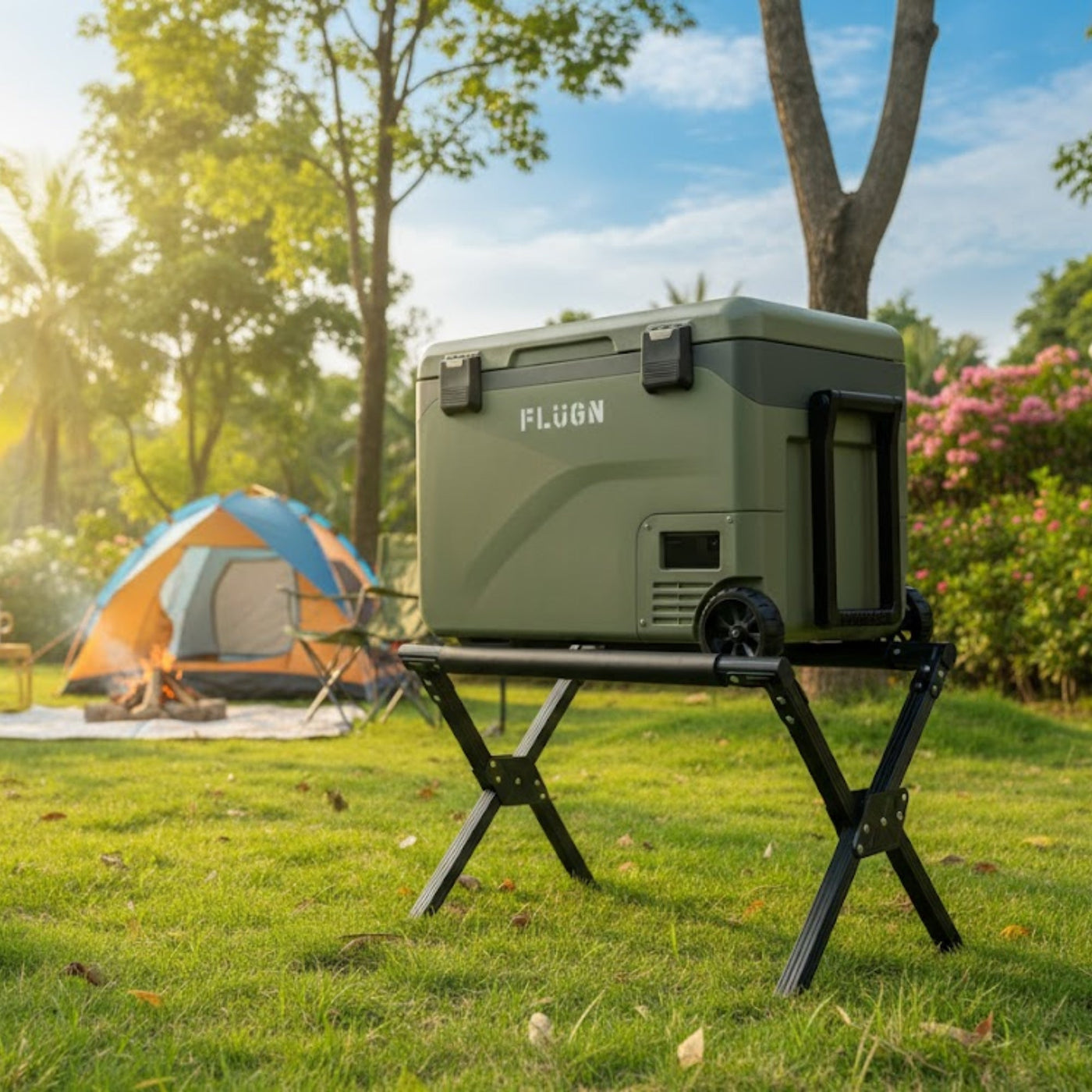 Aluminum cooler box stand for camping and outdoor use